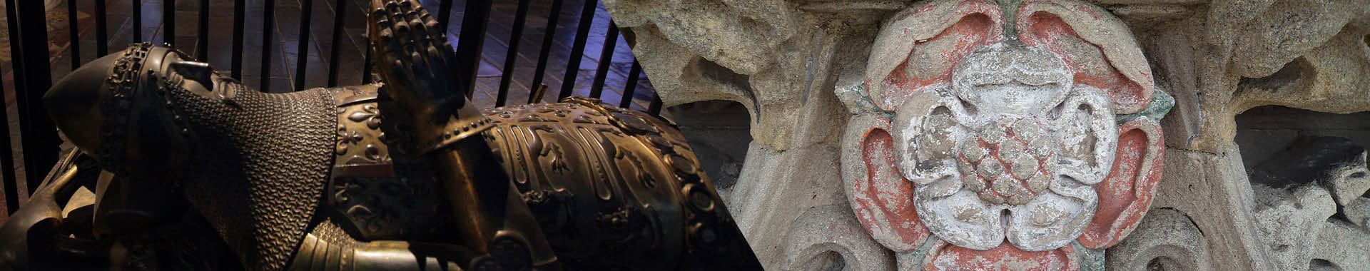 Split image of the Black Prince and a close up of ancient stone work