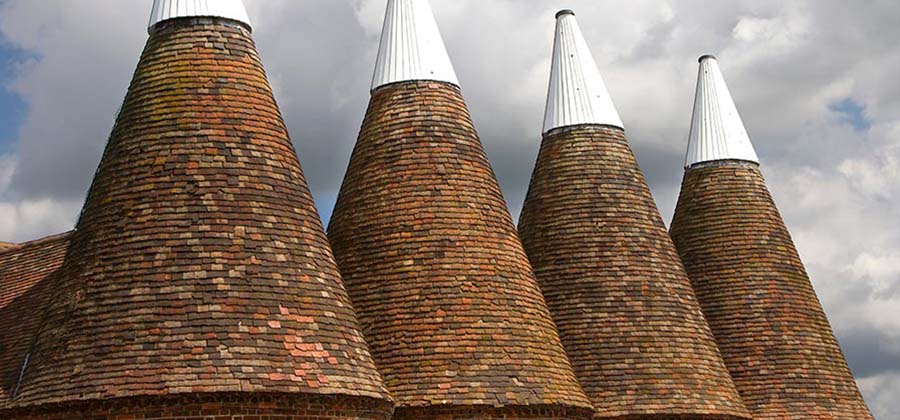 Photo of the rootops of Kent oast houses